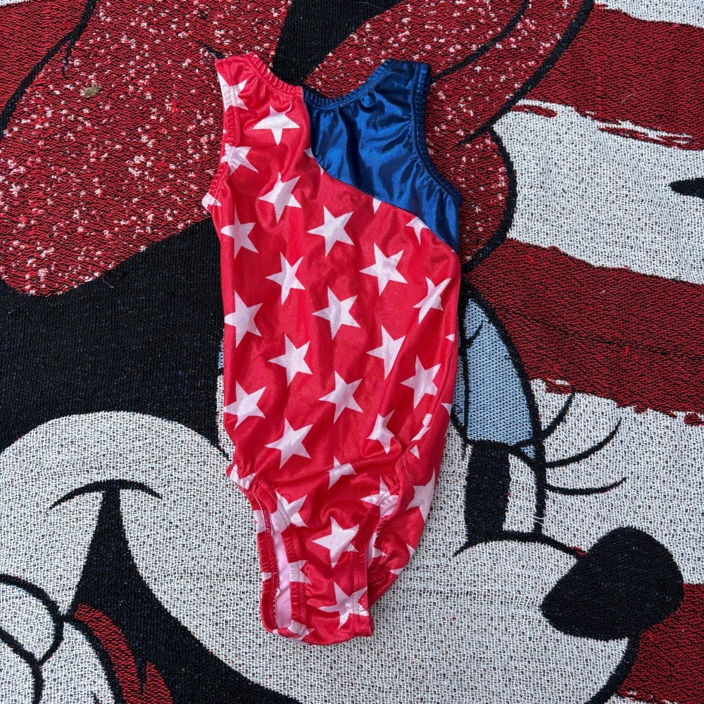 GARLAND ACTIVEWEAR RED WHITE BLUE SHINY GYMNASTICS LEOTARD SIZE LARGE GIRLS